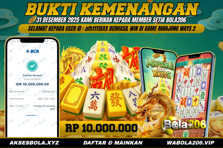 BUKTI KEMENANGAN MEMBER BOLA206 TANGGAL 31 DESEMBER 2025