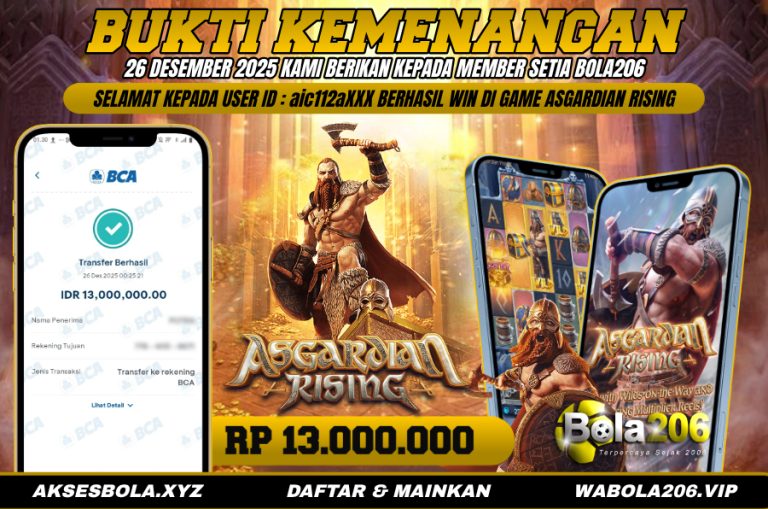 BUKTI KEMENANGAN MEMBER BOLA206 TANGGAL 26 DESEMBER 2025