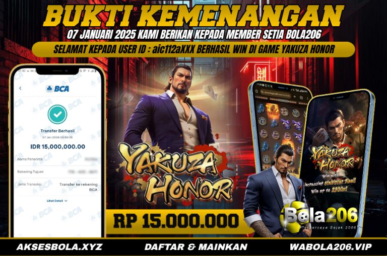 BUKTI KEMENANGAN MEMBER BOLA206 TANGGAL 07 JANUARI 2026