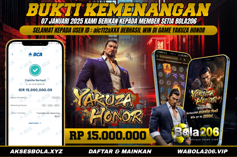 BUKTI KEMENANGAN MEMBER BOLA206 TANGGAL 07 JANUARI 2026