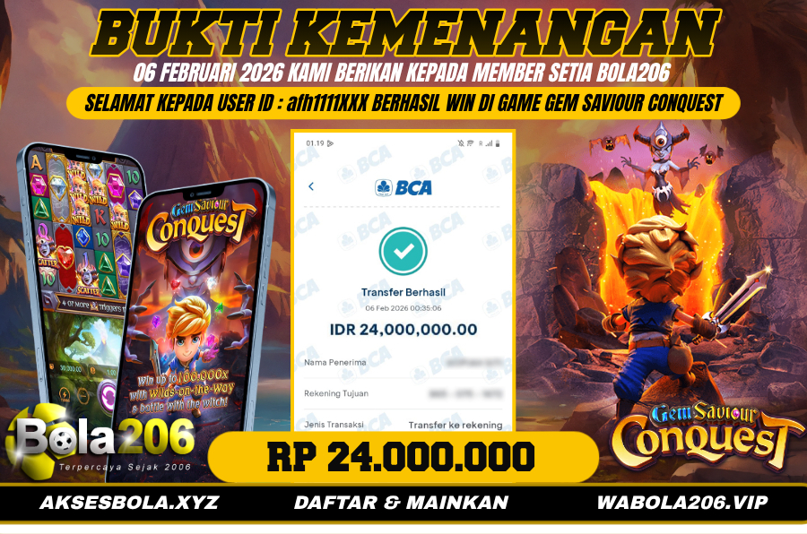 BUKTI KEMENANGAN MEMBER BOLA206 TANGGAL 06 FEBRUARI 2026