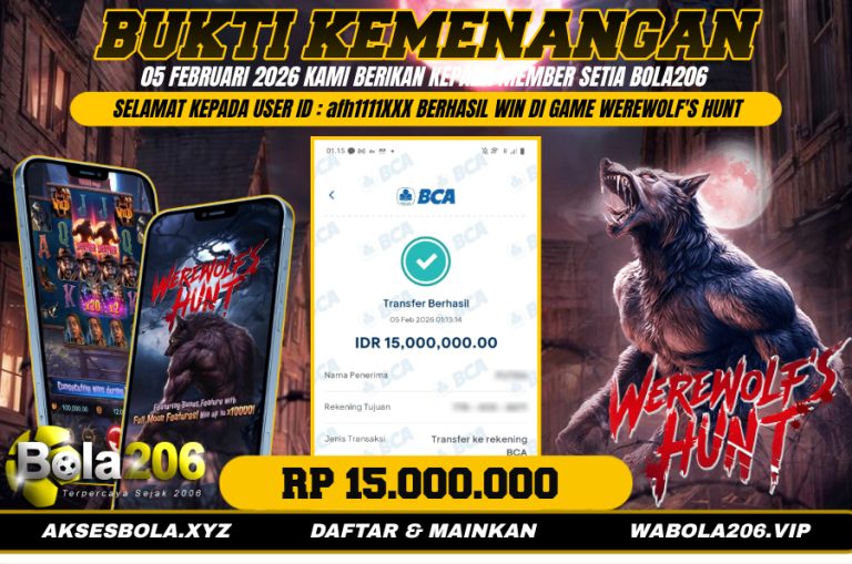 BUKTI KEMENANGAN MEMBER BOLA206 TANGGAL 05 FEBRUARI 2026