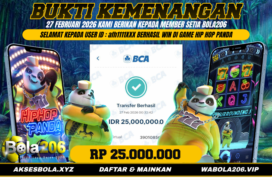 BUKTI KEMENANGAN MEMBER BOLA206 TANGGAL 27 FEBRUARI 2026