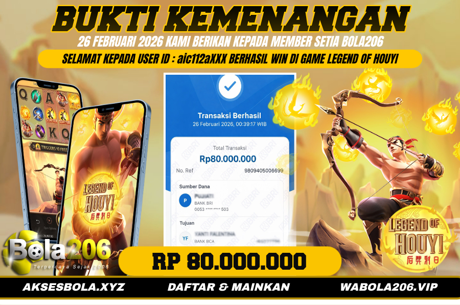 BUKTI KEMENANGAN MEMBER BOLA206 TANGGAL 26 FEBRUARI 2026