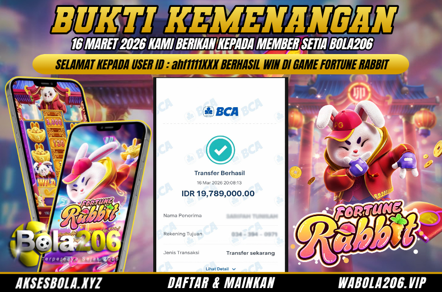 BUKTI KEMENANGAN MEMBER BOLA206 TANGGAL 16 MARET 2026