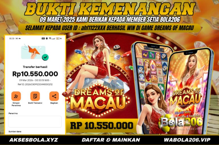 BUKTI KEMENANGAN MEMBER BOLA206 TANGGAL 09 MARET 2026