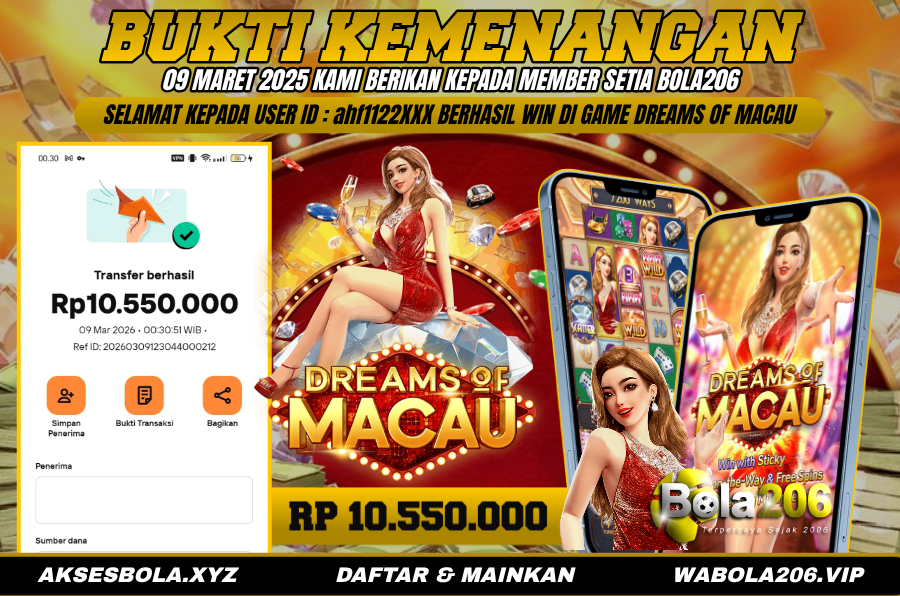 BUKTI KEMENANGAN MEMBER BOLA206 TANGGAL 09 MARET 2026