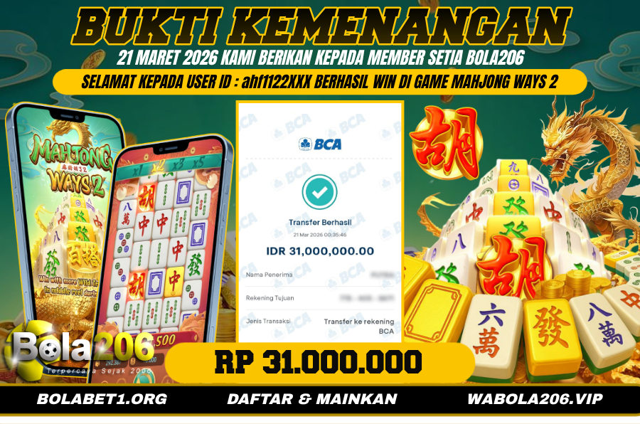 BUKTI KEMENANGAN MEMBER BOLA206 TANGGAL 21 MARET 2026