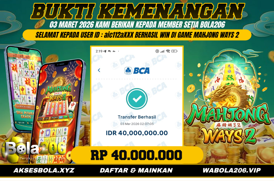 BUKTI KEMENANGAN MEMBER BOLA206 TANGGAL 03 MARET 2026