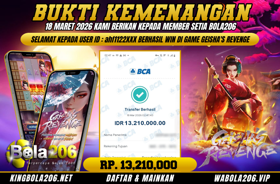 BUKTI KEMENANGAN MEMBER BOLA206 TANGGAL 18 MARET 2026
