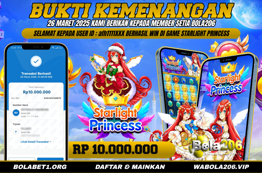 BUKTI KEMENANGAN MEMBER BOLA206 TANGGAL 26 MARET 2026