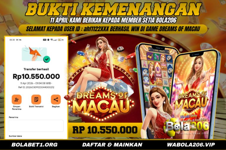 BUKTI KEMENANGAN MEMBER BOLA206 TANGGAL 11 APRIL 2026