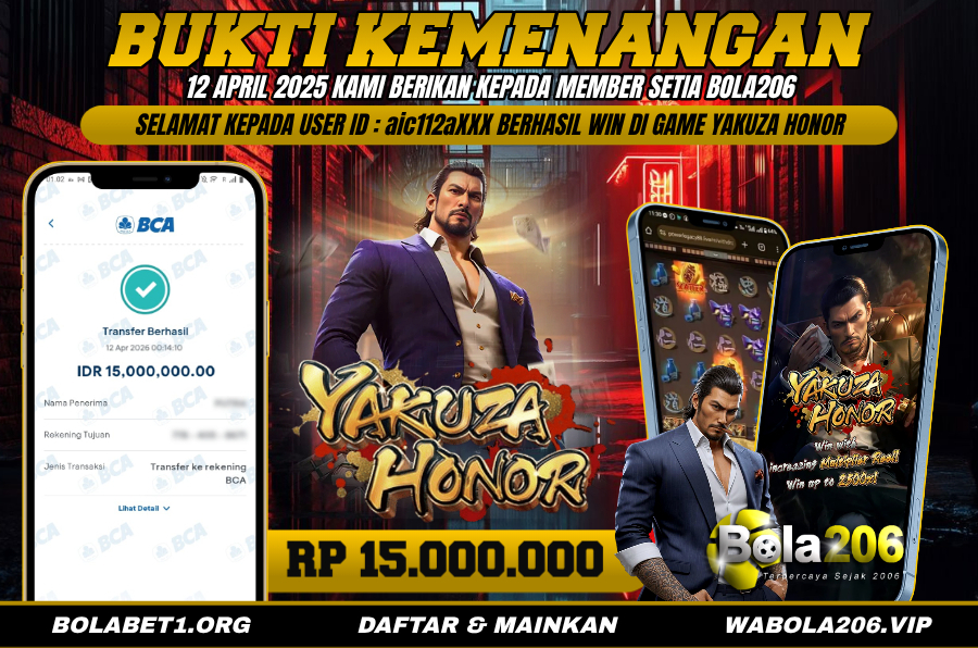 BUKTI KEMENANGAN MEMBER BOLA206 TANGGAL 12 APRIL 2026