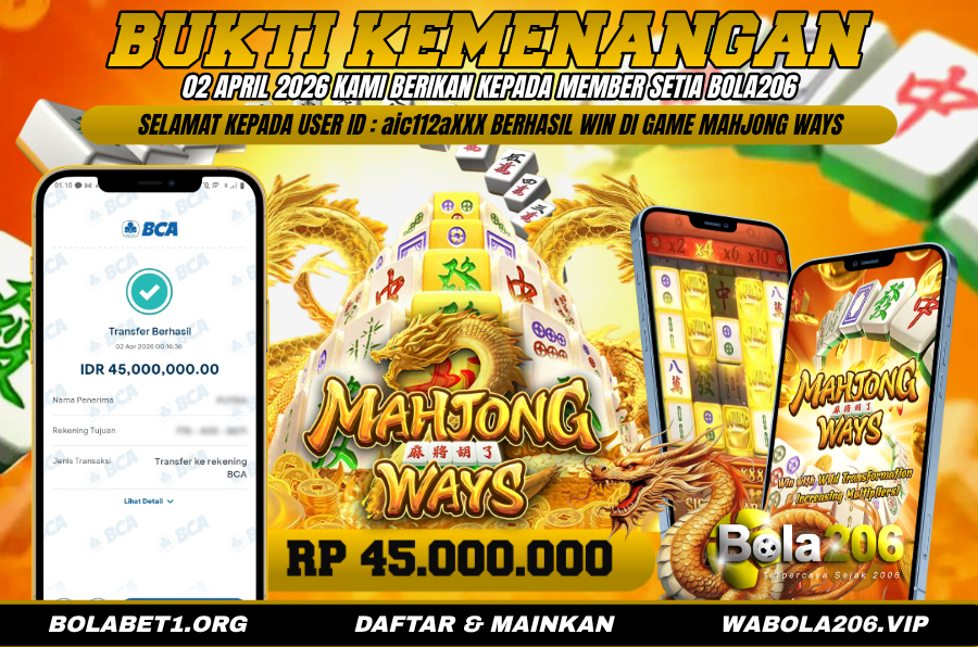 BUKTI KEMENANGAN MEMBER BOLA206 TANGGAL 02 APRIL 2026