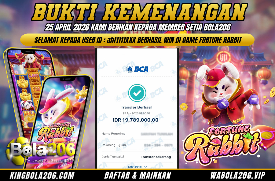 BUKTI KEMENANGAN MEMBER BOLA206 TANGGAL 25 APRIL 2026