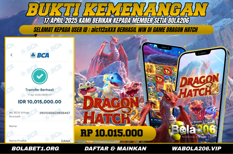 BUKTI KEMENANGAN MEMBER BOLA206 TANGGAL 17 APRIL 2026