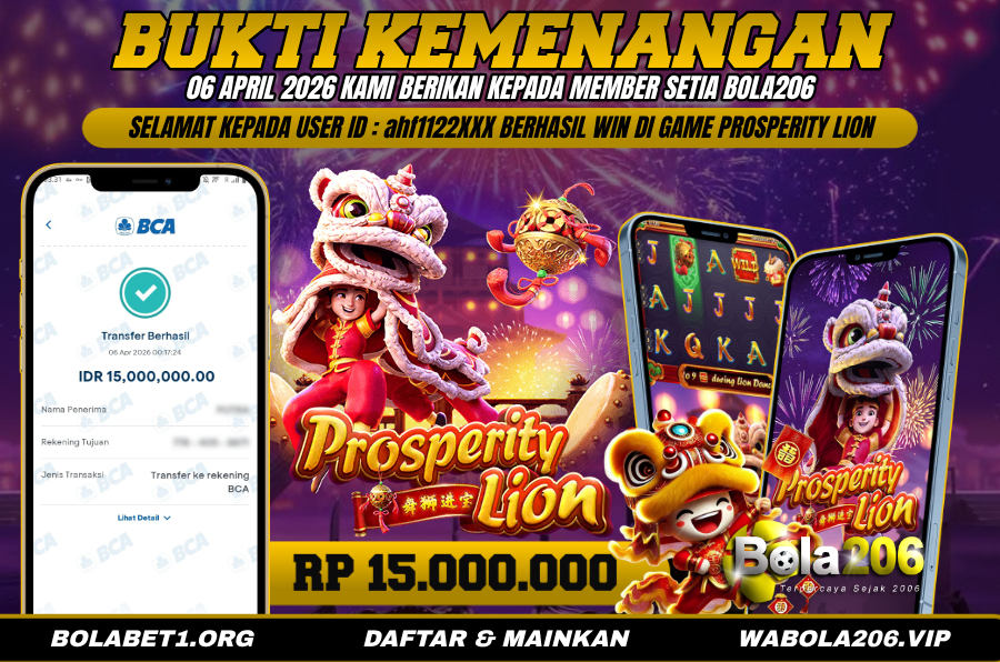 BUKTI KEMENANGAN MEMBER BOLA206 TANGGAL 06 APRIL 2026