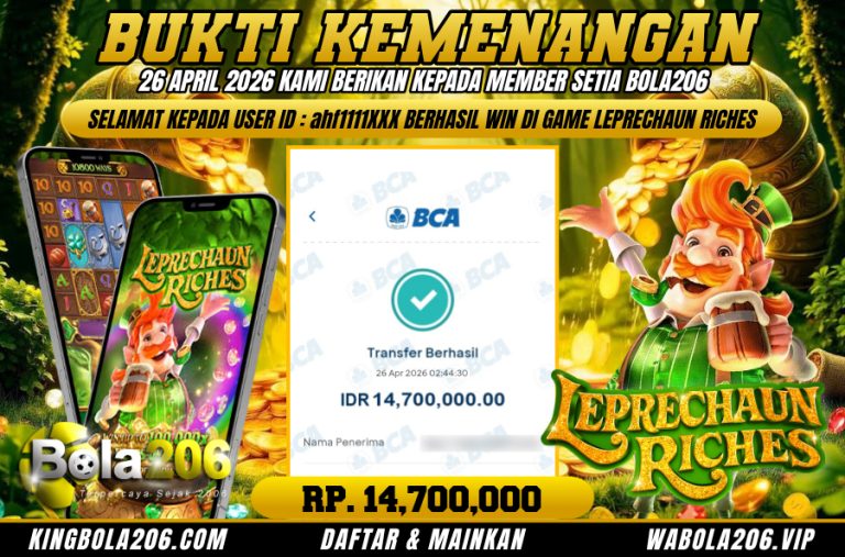 BUKTI KEMENANGAN MEMBER BOLA206 TANGGAL 26 APRIL 2026