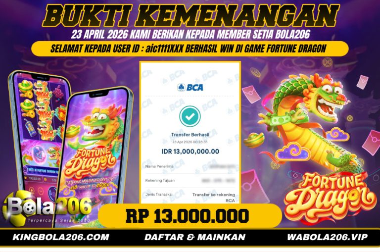 BUKTI KEMENANGAN MEMBER BOLA206 TANGGAL 23 APRIL 2026