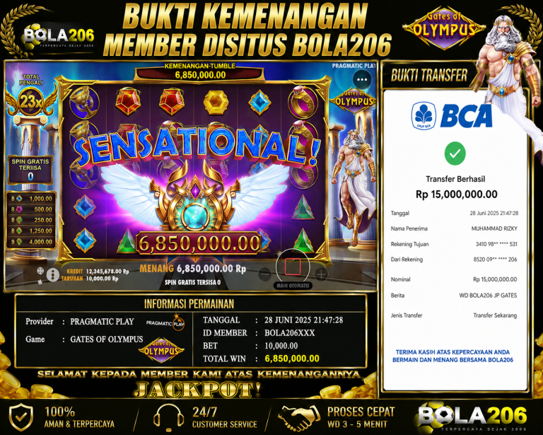BUKTI KEMENANGAN MEMBER BOLA206 TANGGAL 29 JUNI 2026