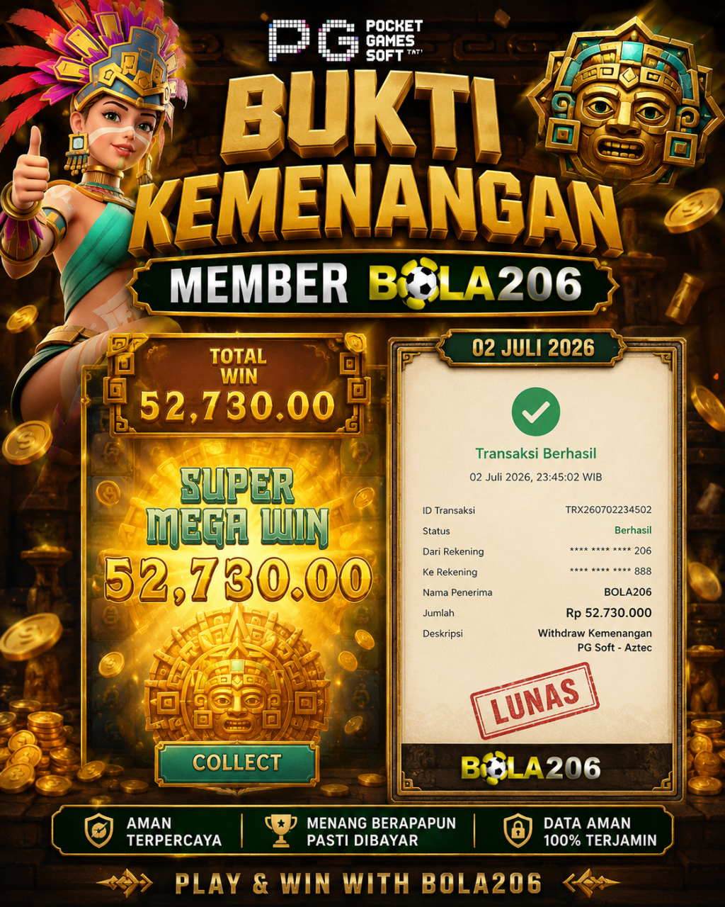 BUKTI KEMENANGAN MEMBER BOLA206 TANGGAL 02 JULI 2026